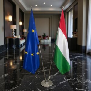 Drapeau Hongrie sur socle en marbre professionnel