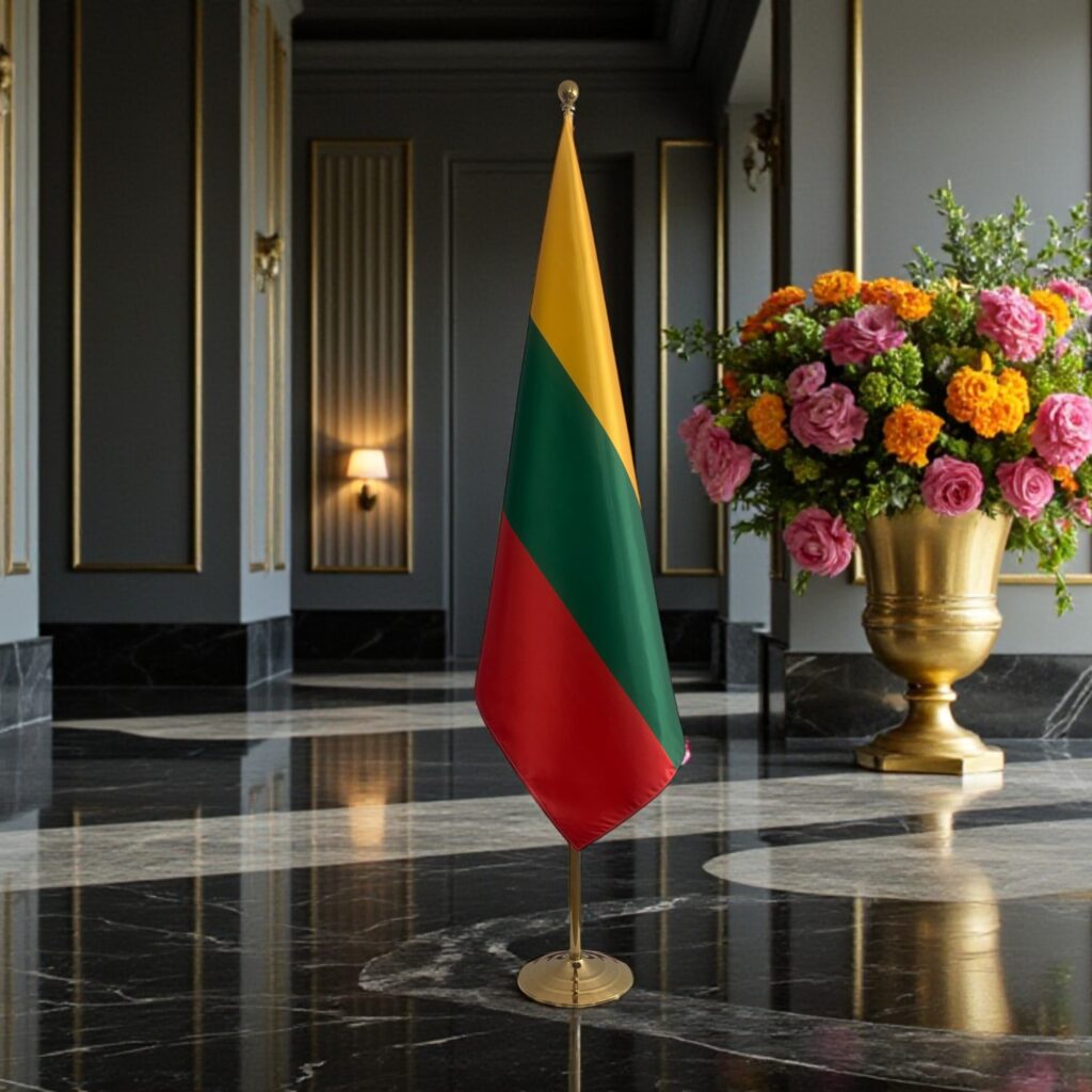 Drapeau lituanie sur socle en marbre professionnel