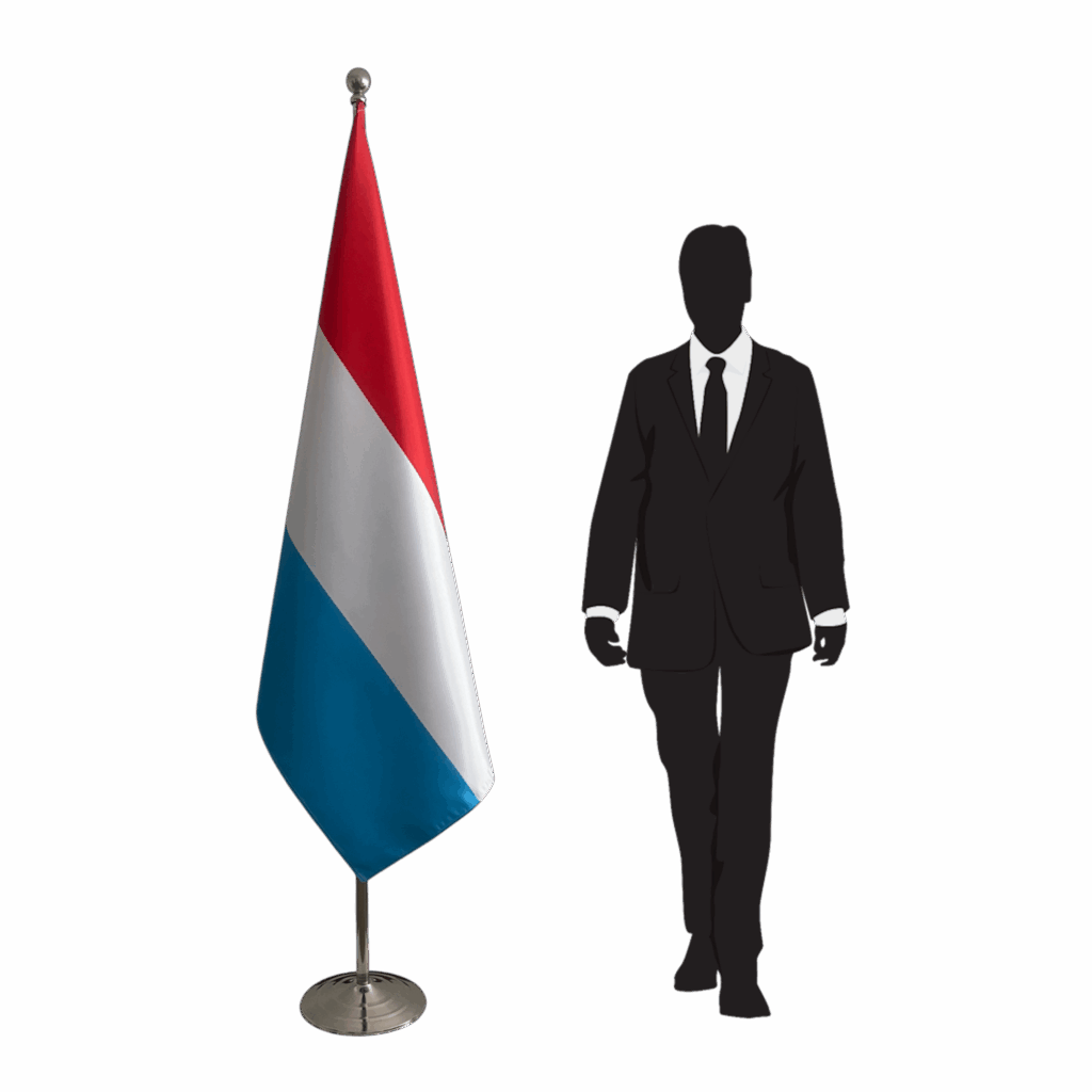 Bannière Luxembourg avec socle en granit professionnel