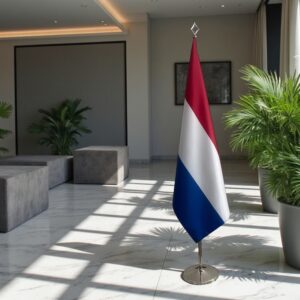Bannière Pays-Bas sur socle en bois de protocole