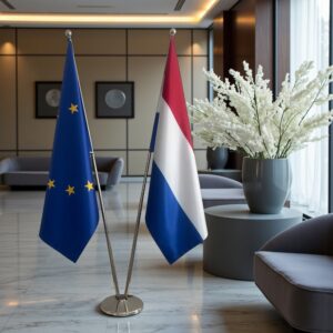 drapeau Pays-Bas et UE sur pied
