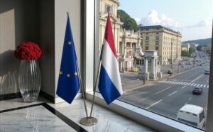 drapeau Pays-Bas et UE sur pied