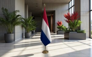 Drapeau Pays-Bas sur socle en marbre professionnel