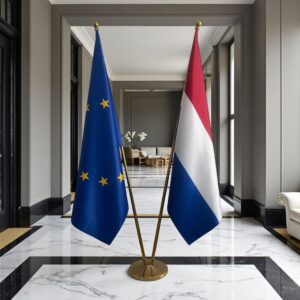 Drapeau Pays-Bas avec socle en marbre professionnel