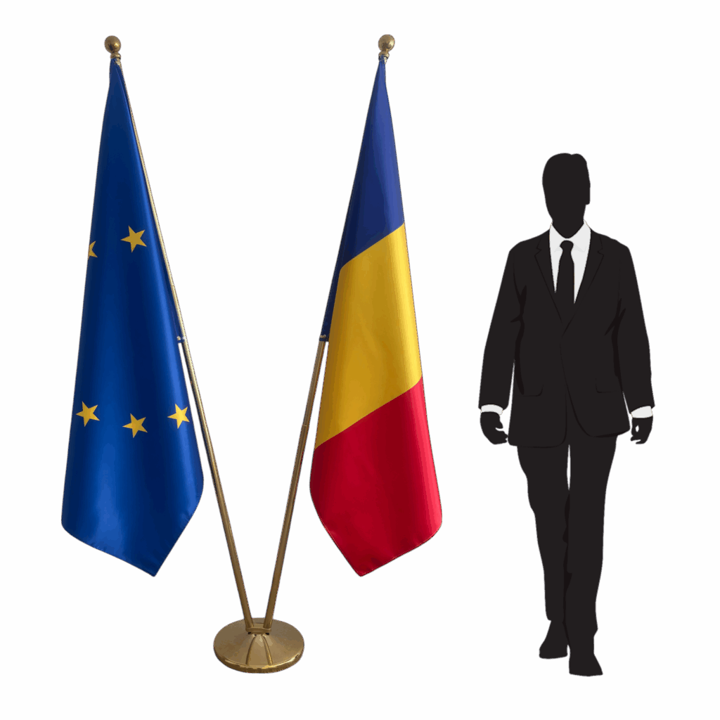 Drapeau roumanie avec socle en marbre professionnel