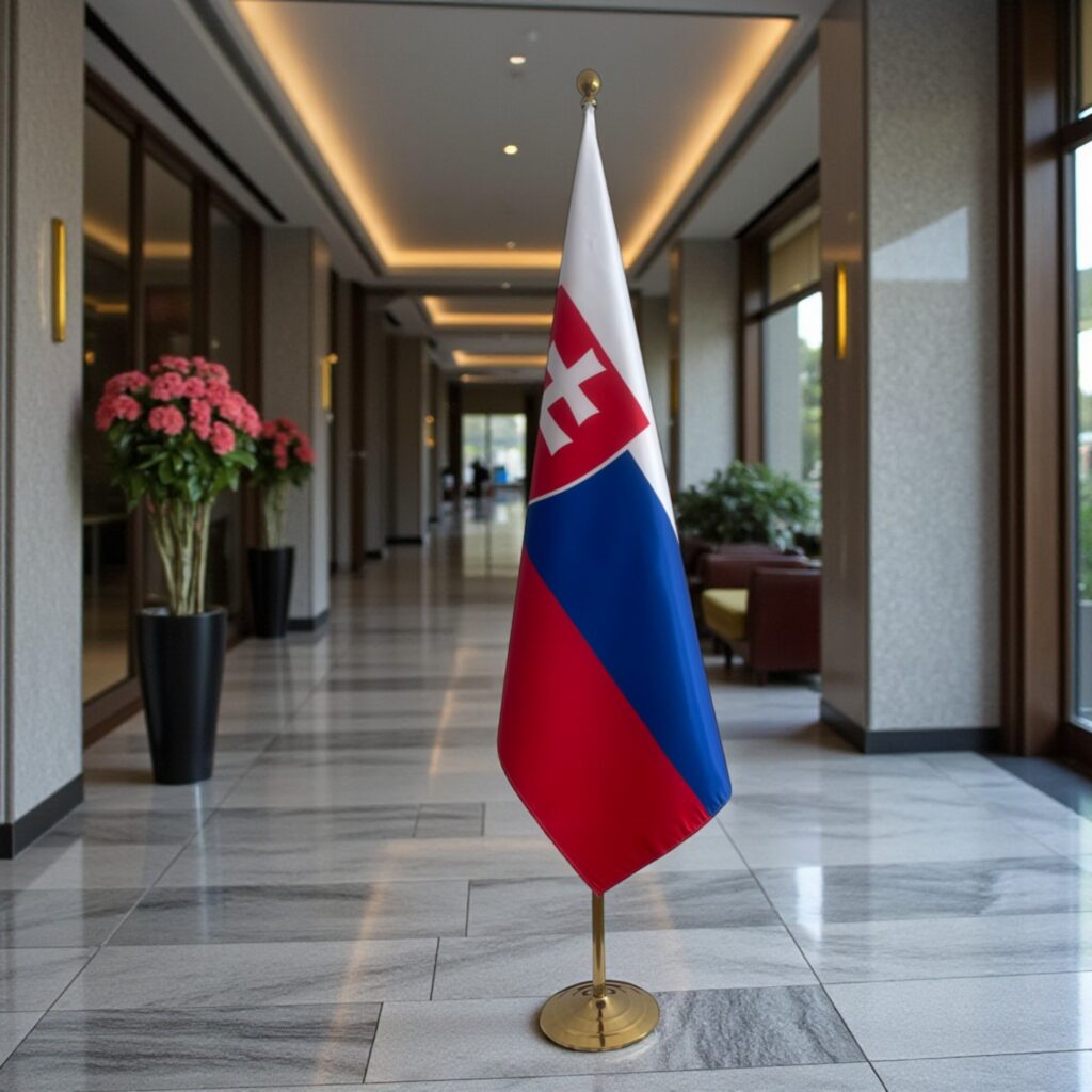 Drapeau slovaquie sur socle en marbre professionnel