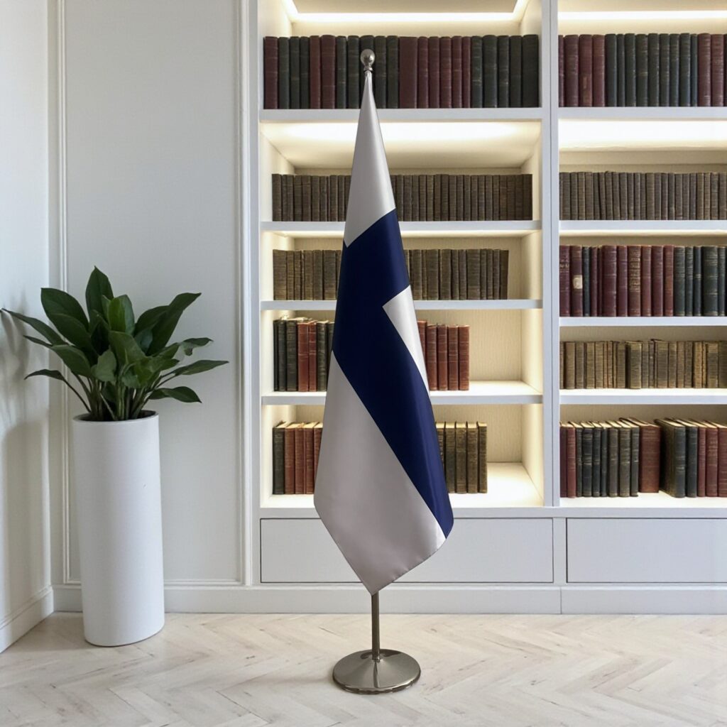 Drapeau finlande sur socle en marbre robuste