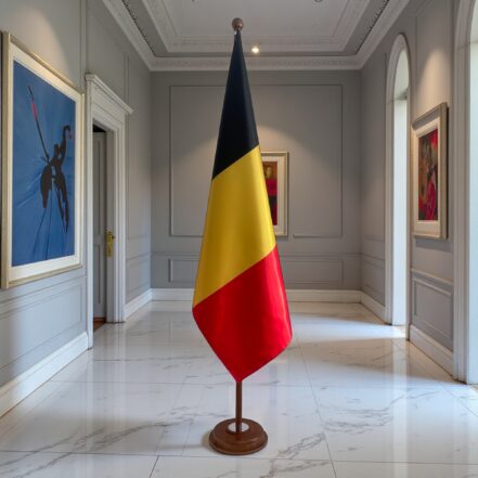 socle porte-drapeau belgique argenté haut de gamme