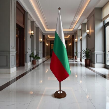 socle porte-drapeau bulgarie argenté institutionnel