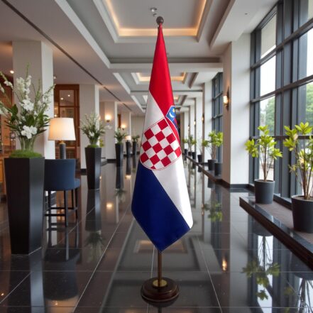 socle drapeau croatie en bois laqué de protocole