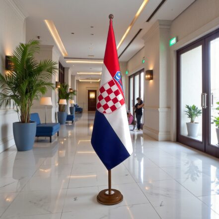 socle porte-drapeau croatie doré de prestige
