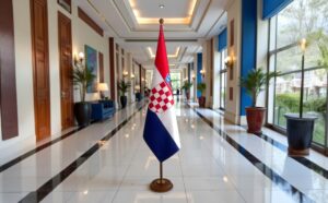 socle porte-drapeau Croatie en granit noir diplomatique