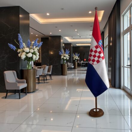 socle porte-drapeau croatie chromé moderne