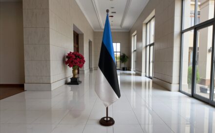 socle drapeau estonie en bois massif haut de gamme