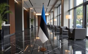 socle porte-drapeau estonie en aluminium anodisé représentatif