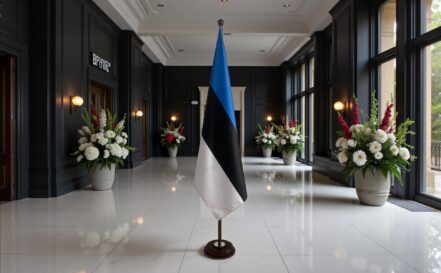 socle drapeau estonie en bois massif élégant