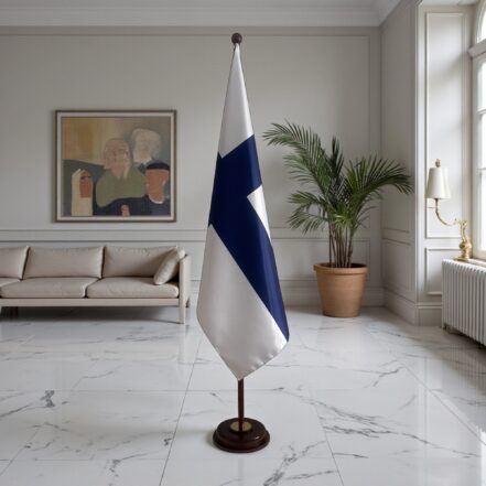 socle drapeau finlande en inox institutionnel