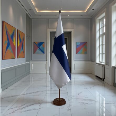 socle drapeau finlande en inox diplomatique