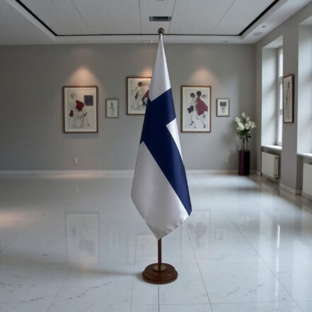 socle drapeau finlande en inox design