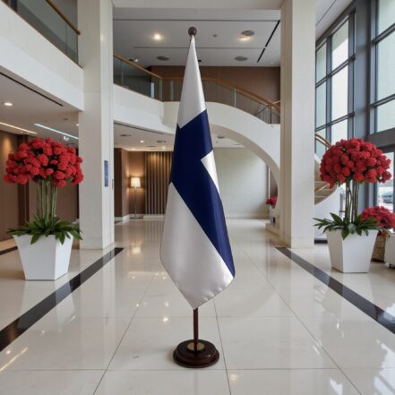 socle drapeau finlande en inox diplomatique