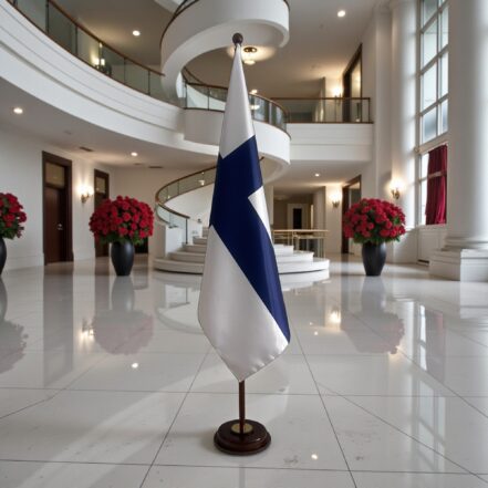 socle drapeau finlande en inox raffiné