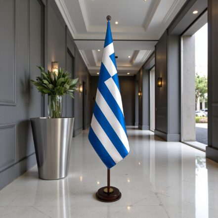 socle drapeau grece en aluminium anodisé design