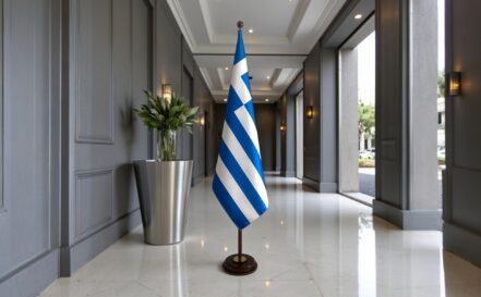 socle drapeau grece en aluminium anodisé classique
