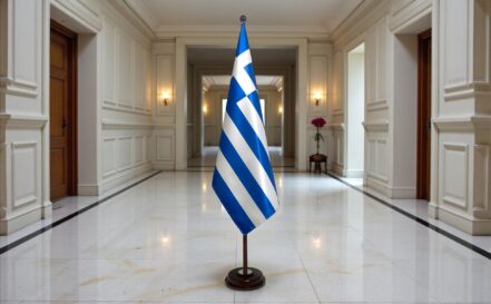socle drapeau grece doré professionnel