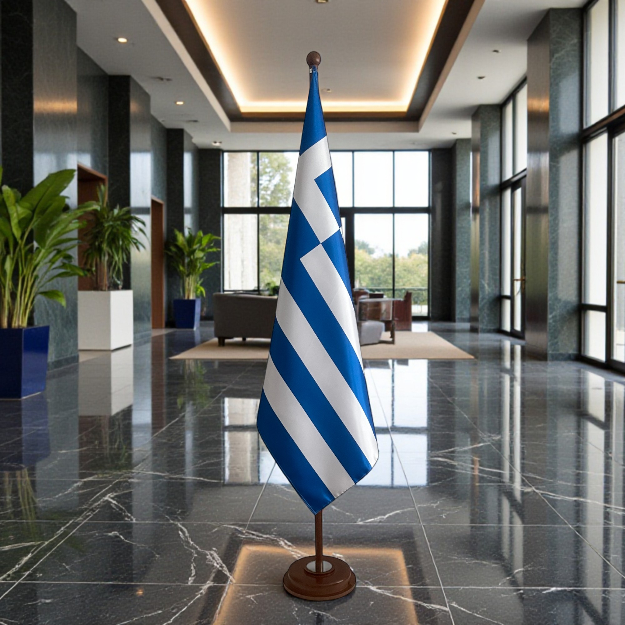 socle porte-drapeau grece en acier professionnel