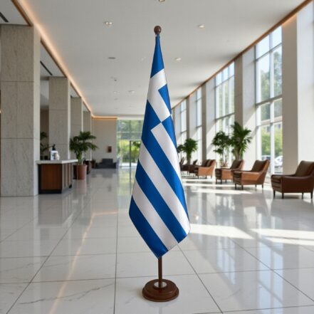 socle porte-drapeau grece en acier de protocole