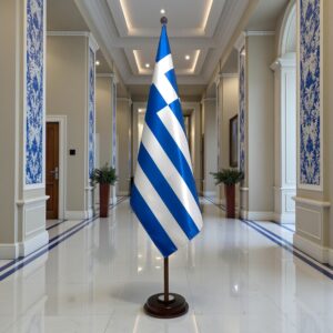 socle drapeau grece doré lourd