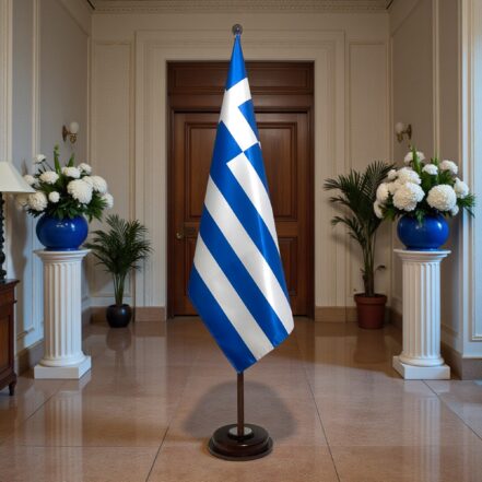 socle drapeau grece doré institutionnel