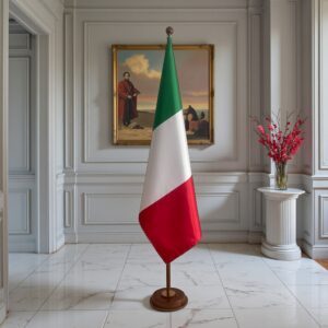socle porte-drapeau italie en inox brossé de bureau