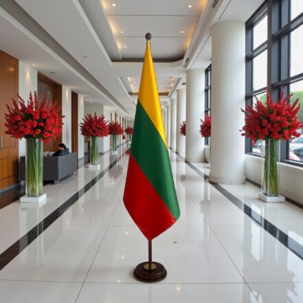 socle drapeau lituanie en acier brossé antidérapant