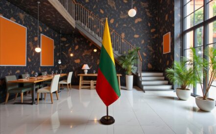 socle drapeau lituanie en acier brossé institutionnel