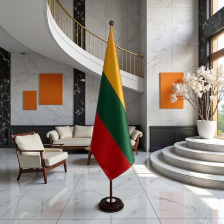 socle drapeau lituanie en aluminium de protocole