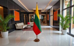 socle porte-drapeau lituanie en inox noire de qualité