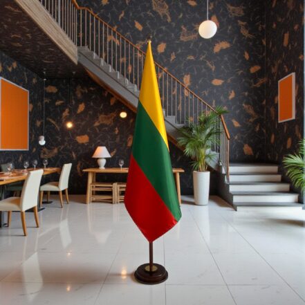 socle drapeau lituanie en acier brossé de prestige