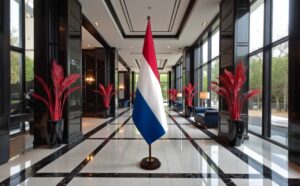 socle drapeau pays-bas en inox brossé de prestige