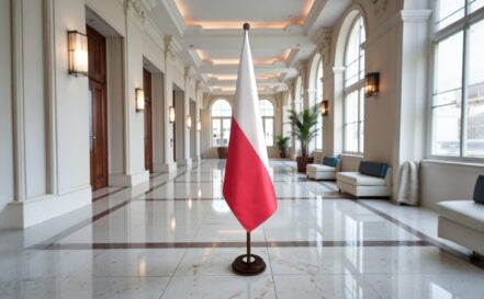 socle drapeau pologne en granit moderne