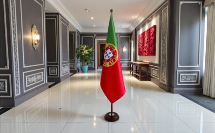 socle drapeau portugal en granit élégant