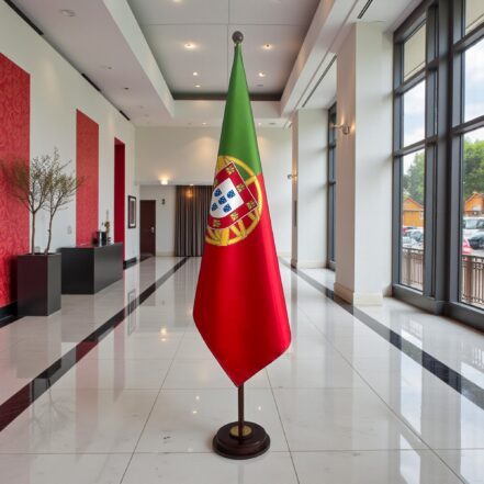 socle drapeau portugal en inox noire de prestige