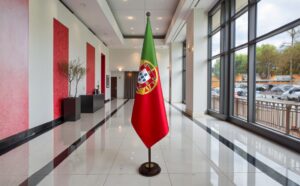 socle drapeau portugal en inox noire professionnel