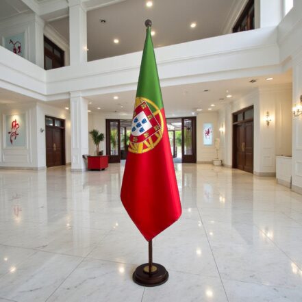 socle drapeau portugal en marbre blanc officiel