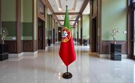 socle drapeau portugal en marbre blanc diplomatique