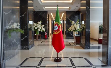 socle drapeau portugal en granit de prestige