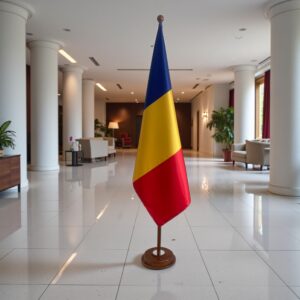 socle drapeau roumanie en bois de qualité