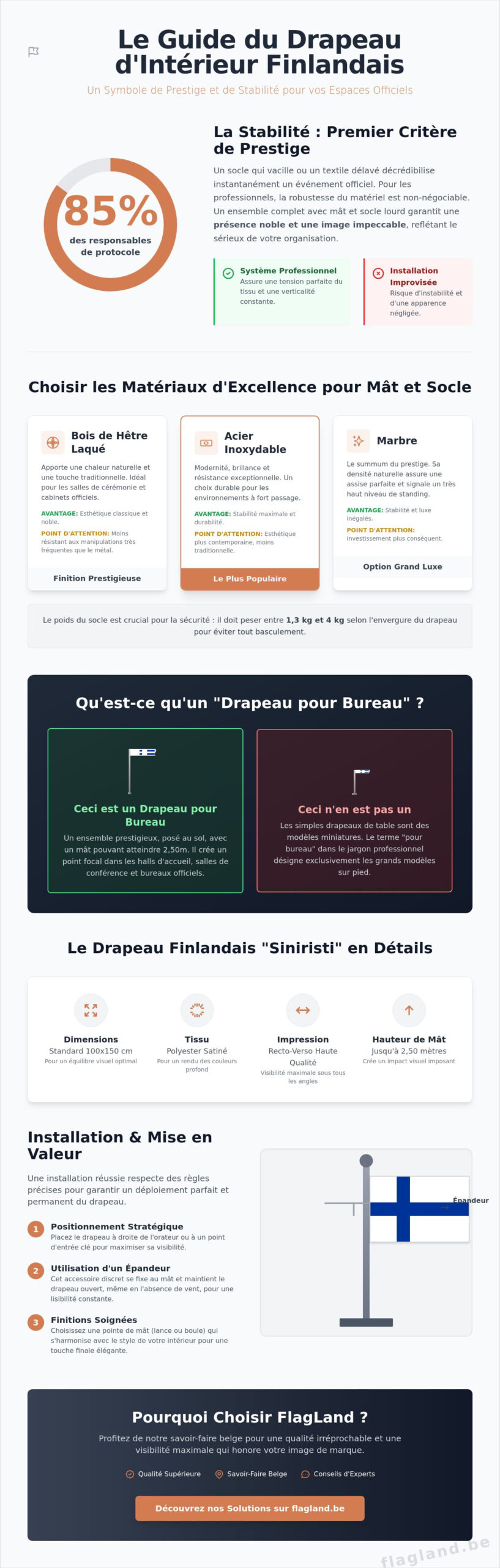Drapeau Finlande avec pied et mât : Guide complet pour une présentation professionnelle