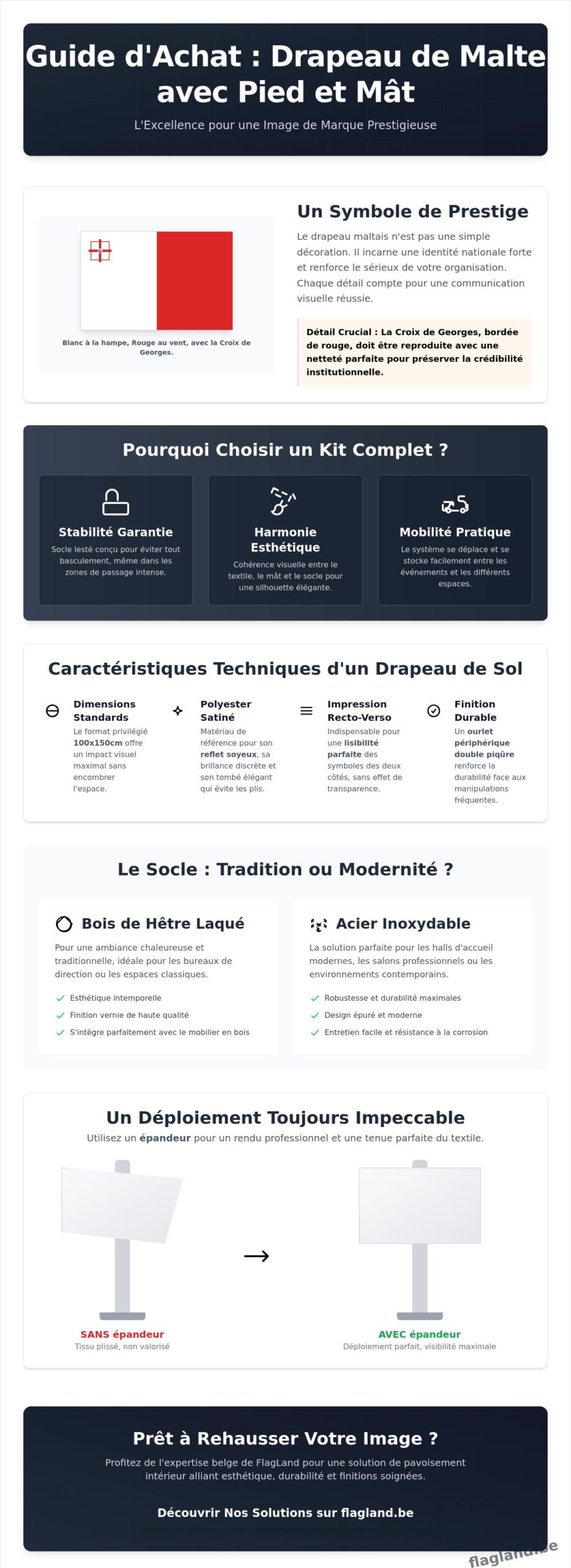 Drapeau Malte avec pied et mât : Guide complet pour une visibilité institutionnelle en 2026